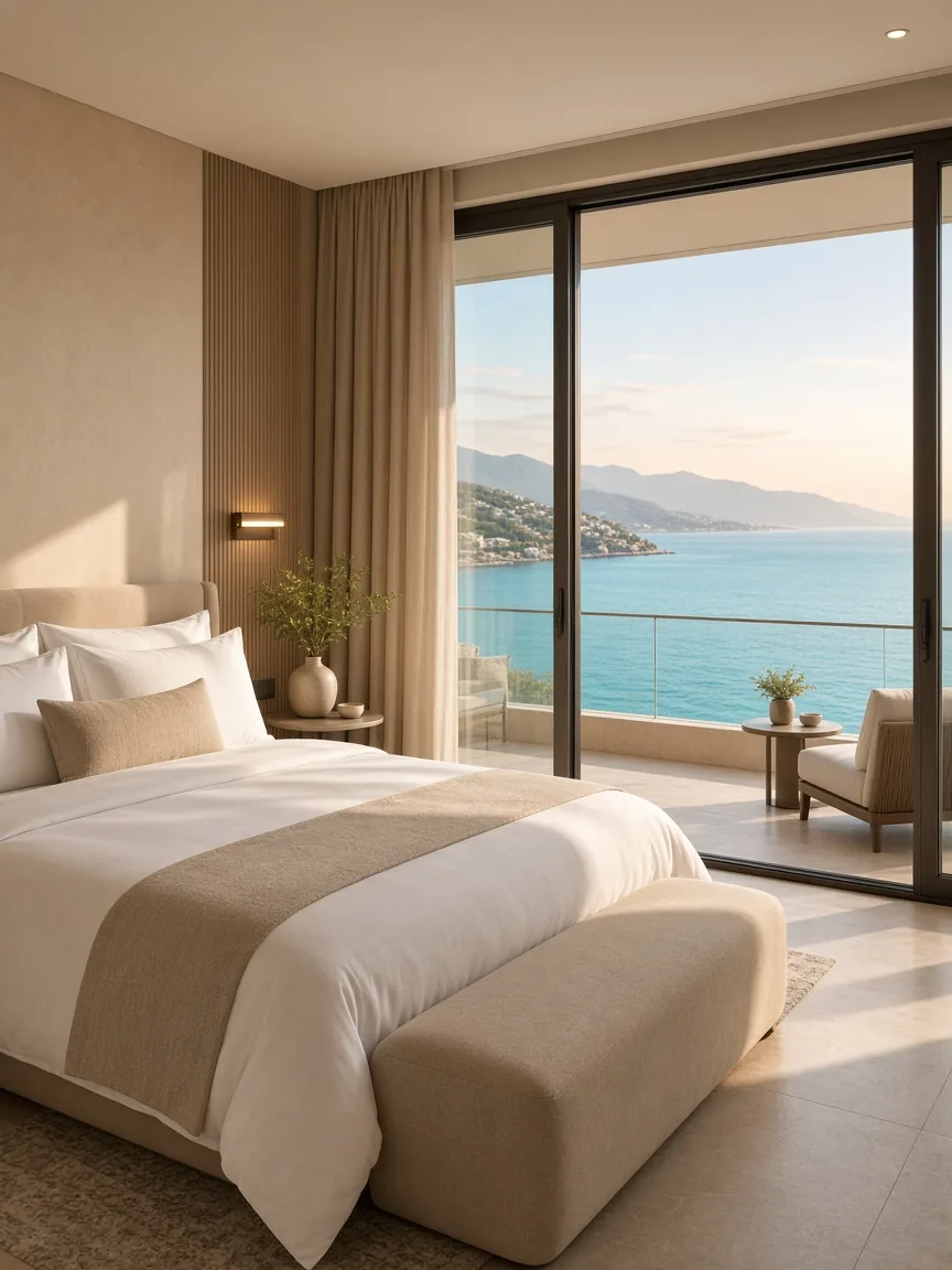 Sea-view hotel suite prepared for recovery